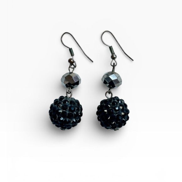 Jewelry - Gothic Shamballa Black Crystal Dangle Earrings Statement Y2K Vintage Jewelry
